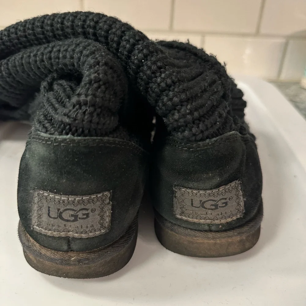 UGG Over the knee twisted black cable knit button detail fold over gorpcore boot